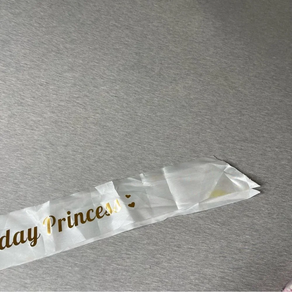 Birthday Princess White & Gold Script Party Favor Sash